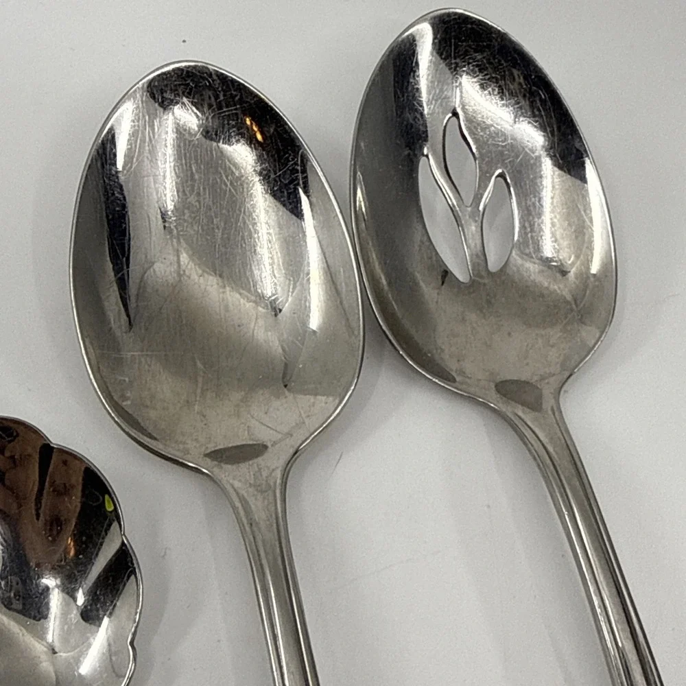 Oneida LEANDER Stainless 3 Pc Serving Spoon Utensils Heirloom Glossy 8.5